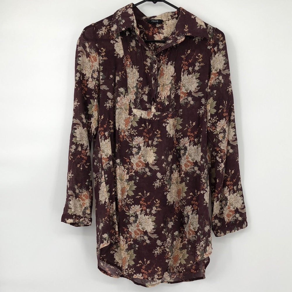 3/$25 PRiPE Semi Sheer Partial Button Down Tunic Size L